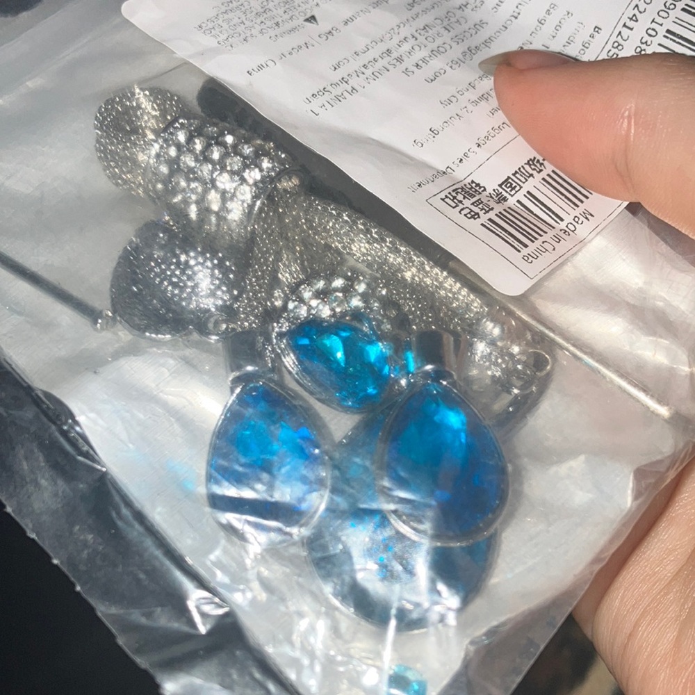 Silver-tone Earrings with Blue Teardrop Gemstones